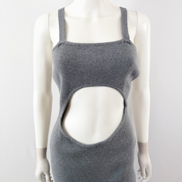 PrettyLittleThing Charcoal Gray Front Cut Out Soft Rib Knit Maxi Dress Size L - Picture 3 of 11